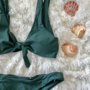 Front tie forest green bikini